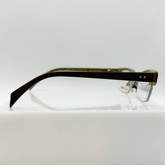 Alain Mikli ML1032 0005 Brown & Mustard Wood Textured Half Rim Frame Eyeglasses - Picture 3 of 7
